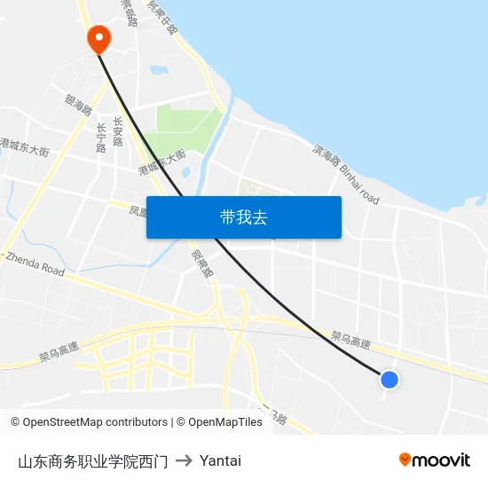 山东商务职业学院西门 to Yantai map