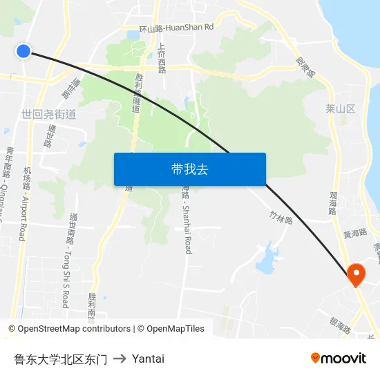 鲁东大学北区东门 to Yantai map