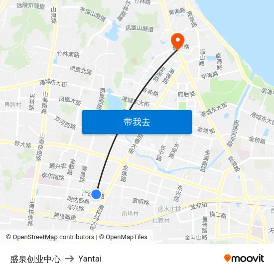 盛泉创业中心 to Yantai map