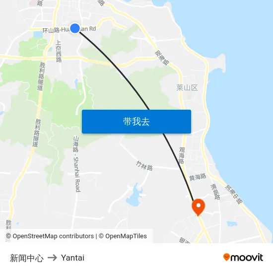 新闻中心 to Yantai map