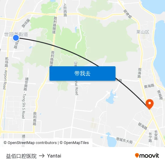 益佰口腔医院 to Yantai map