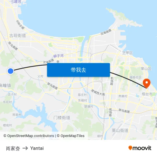 肖家夼 to Yantai map