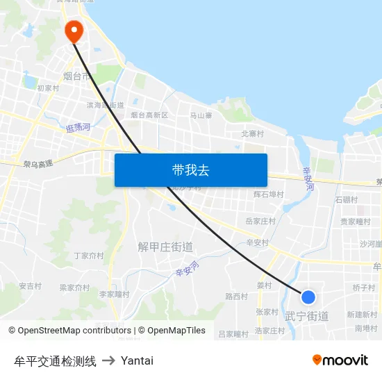 牟平交通检测线 to Yantai map