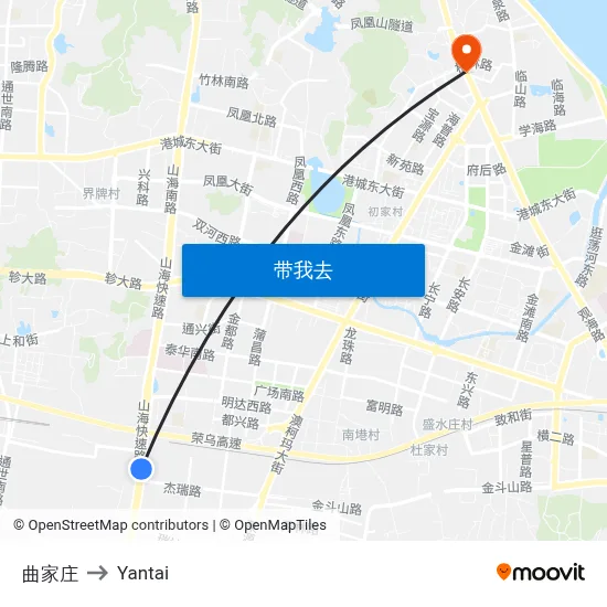 曲家庄 to Yantai map