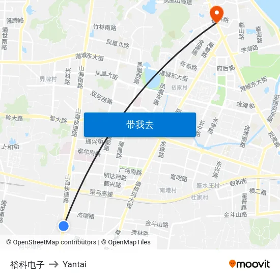 裕科电子 to Yantai map
