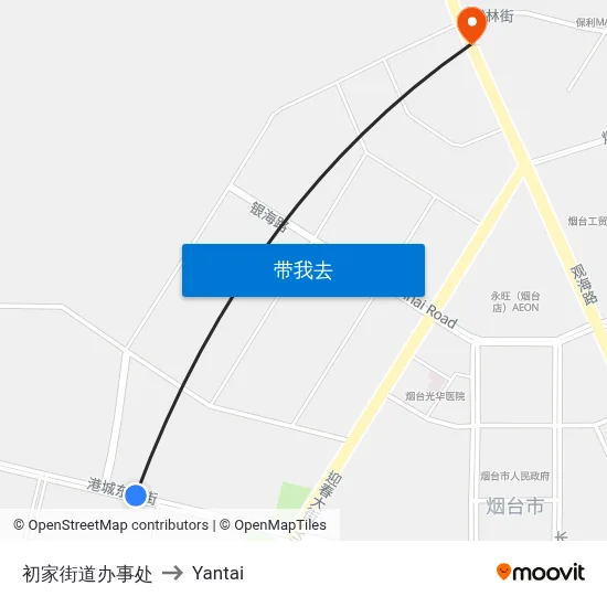 初家街道办事处 to Yantai map