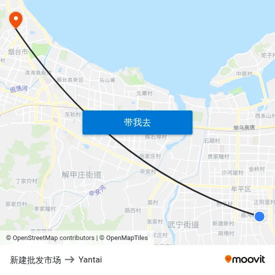 新建批发市场 to Yantai map