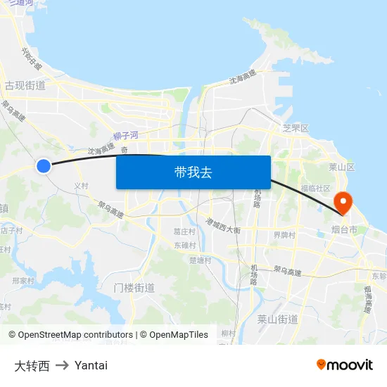大转西 to Yantai map