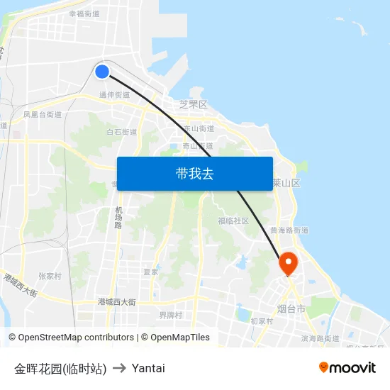 金晖花园(临时站) to Yantai map
