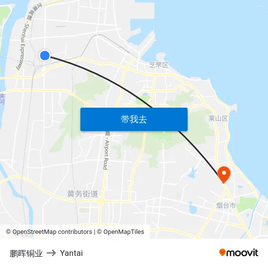 鹏晖铜业 to Yantai map
