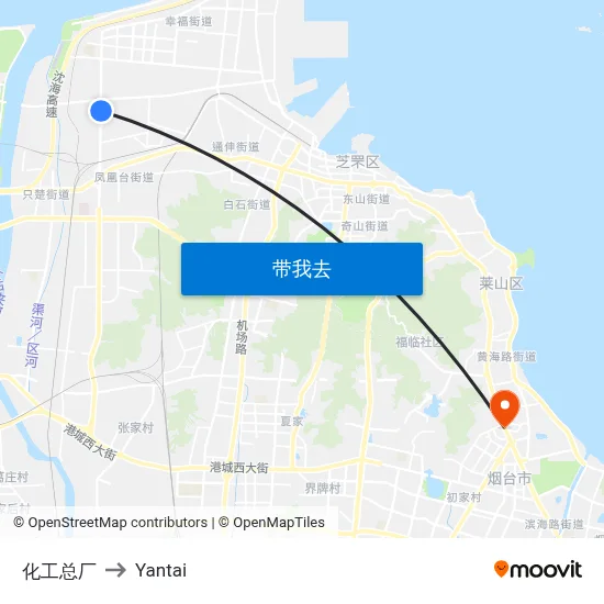 化工总厂 to Yantai map