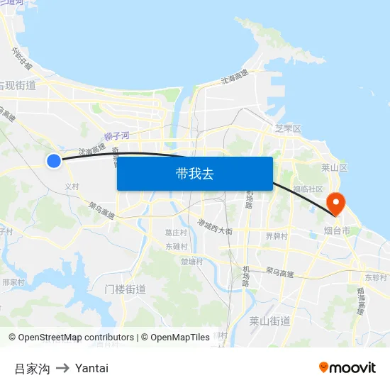 吕家沟 to Yantai map