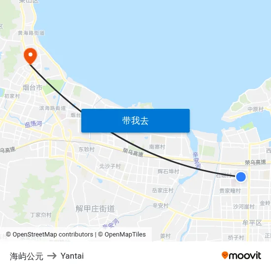 海屿公元 to Yantai map