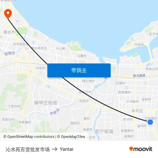 沁水苑百货批发市场 to Yantai map