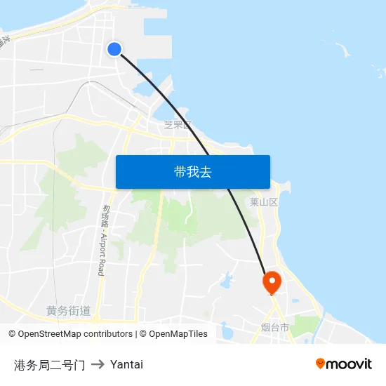 港务局二号门 to Yantai map