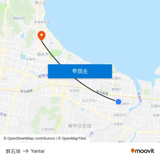 辉石埠 to Yantai map