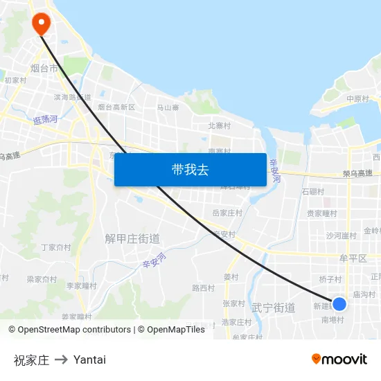 祝家庄 to Yantai map