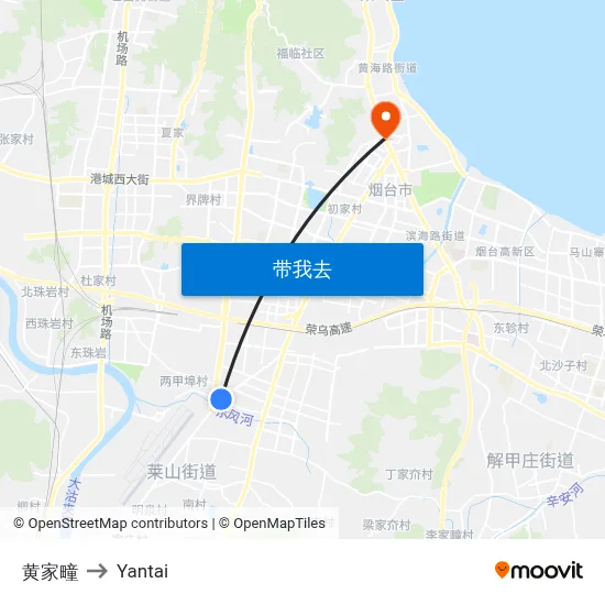 黄家疃 to Yantai map