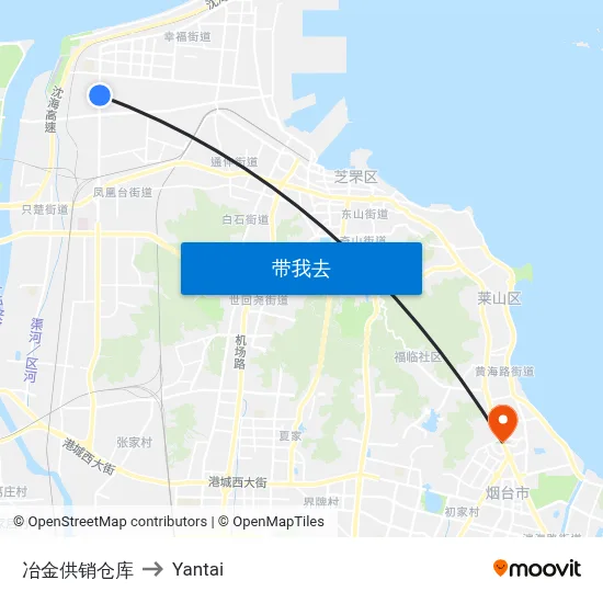 冶金供销仓库 to Yantai map