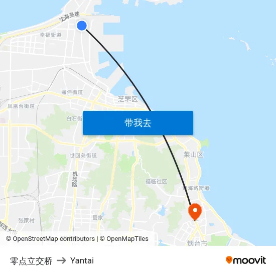 零点立交桥 to Yantai map