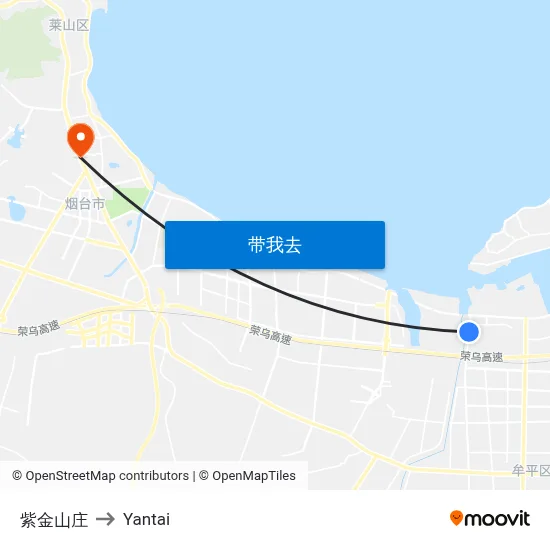 紫金山庄 to Yantai map