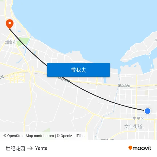 世纪花园 to Yantai map