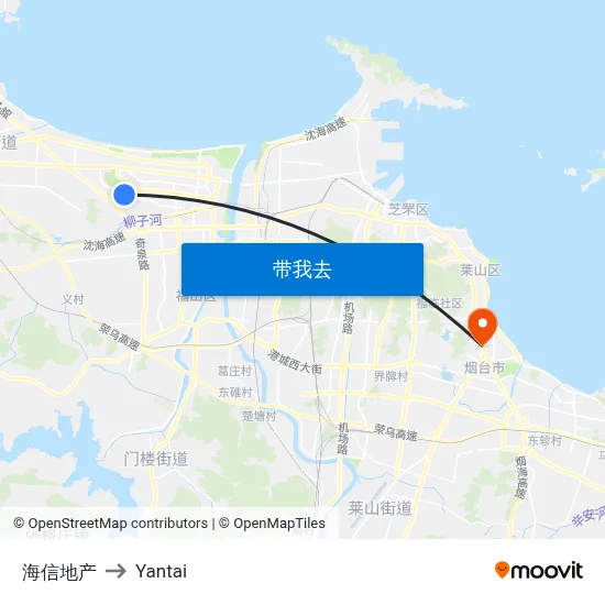 海信地产 to Yantai map
