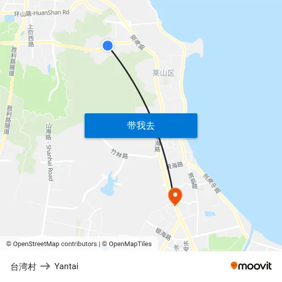台湾村 to Yantai map