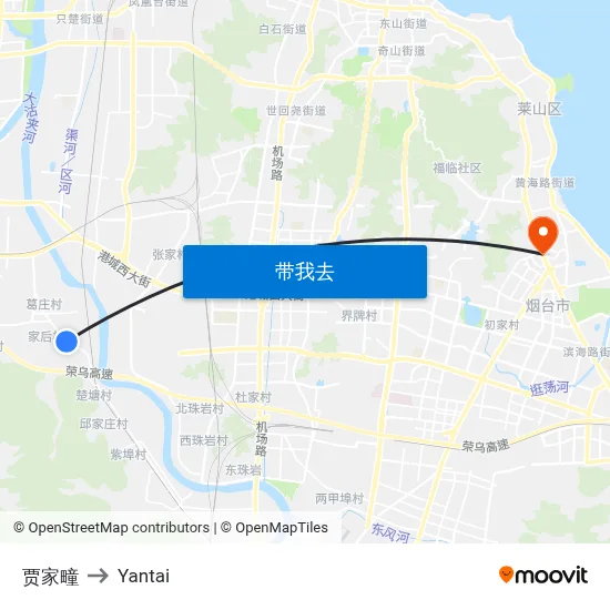 贾家疃 to Yantai map