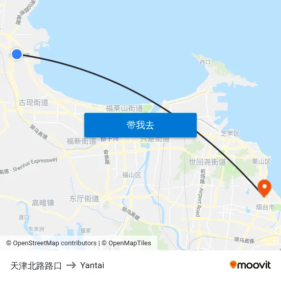 天津北路路口 to Yantai map