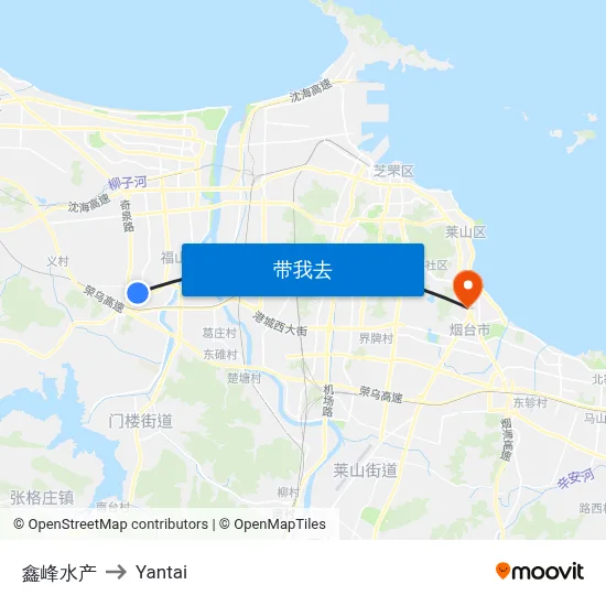 鑫峰水产 to Yantai map
