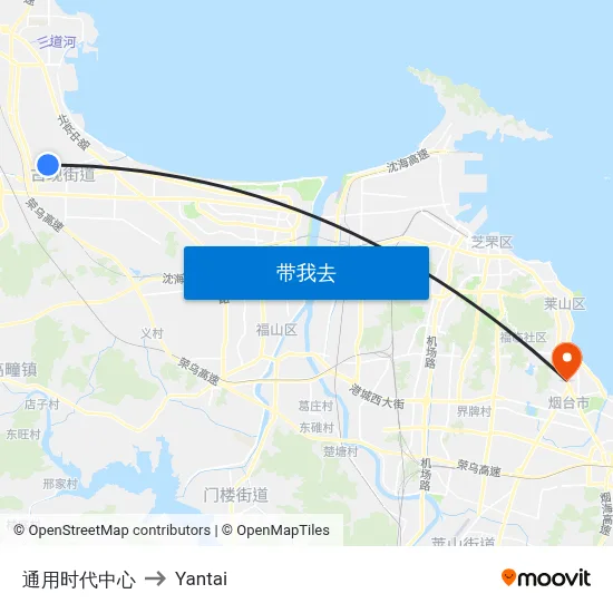 通用时代中心 to Yantai map