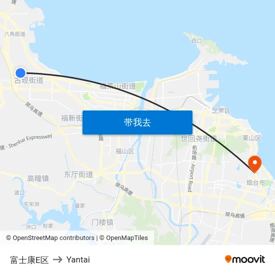 富士康E区 to Yantai map
