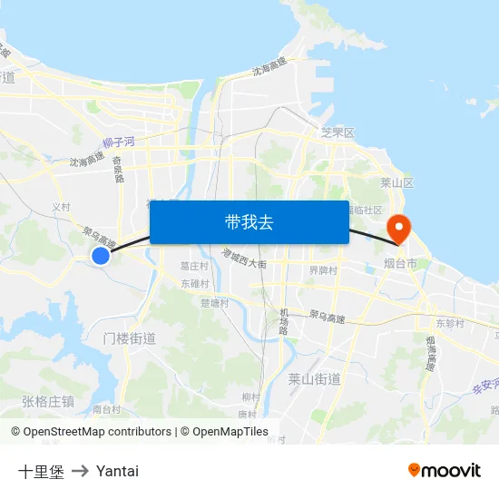 十里堡 to Yantai map