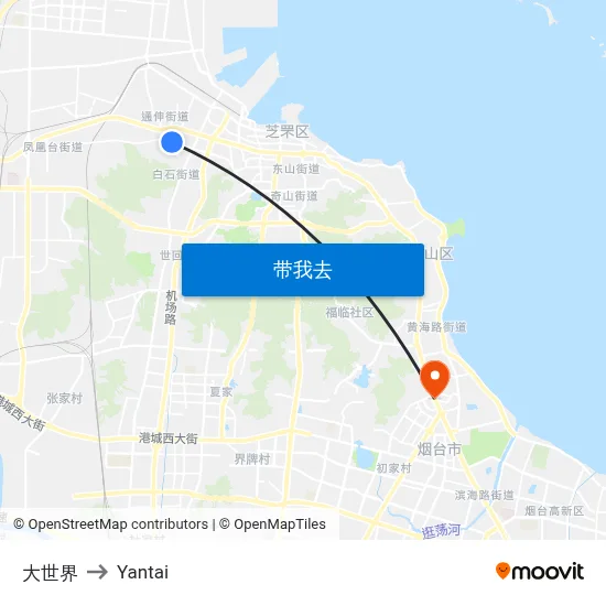 大世界 to Yantai map