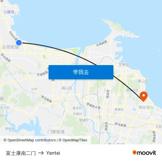 富士康南二门 to Yantai map