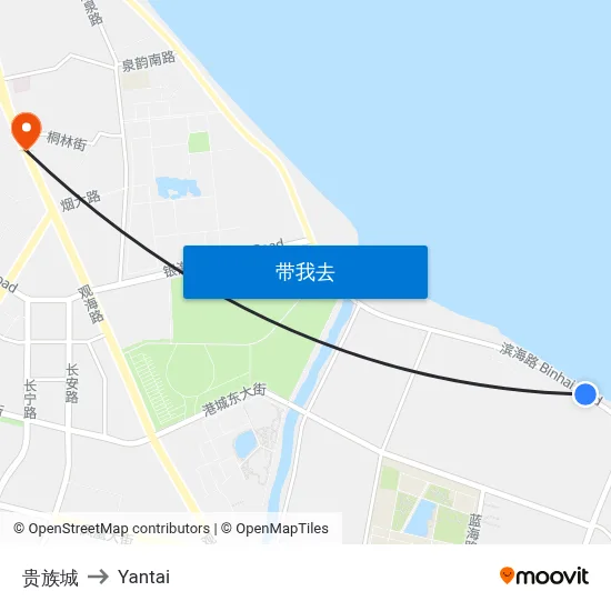 贵族城 to Yantai map