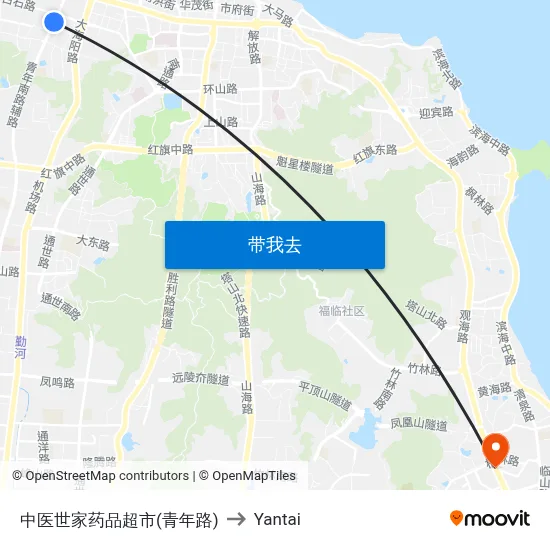 中医世家药品超市(青年路) to Yantai map