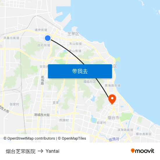 烟台芝罘医院 to Yantai map