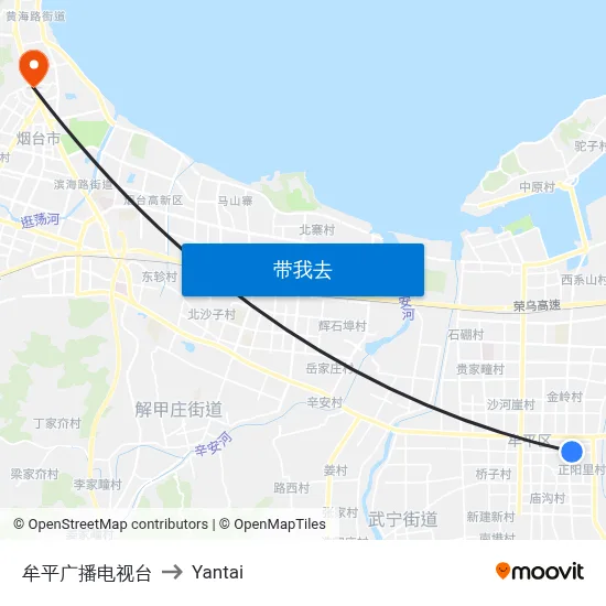 牟平广播电视台 to Yantai map