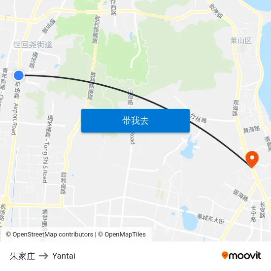 朱家庄 to Yantai map