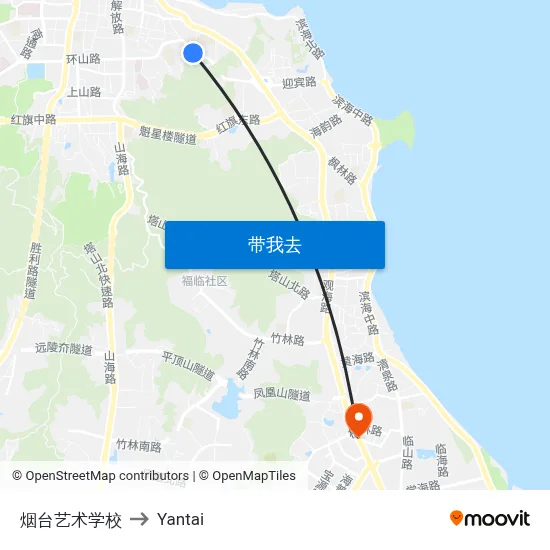 烟台艺术学校 to Yantai map