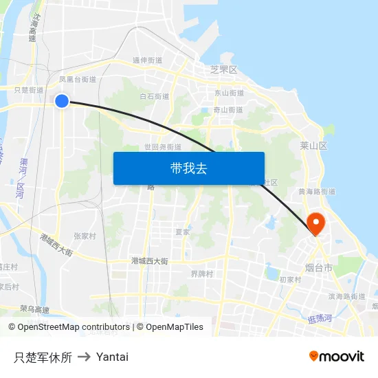 只楚军休所 to Yantai map