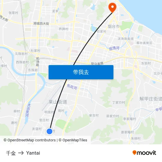 千金 to Yantai map