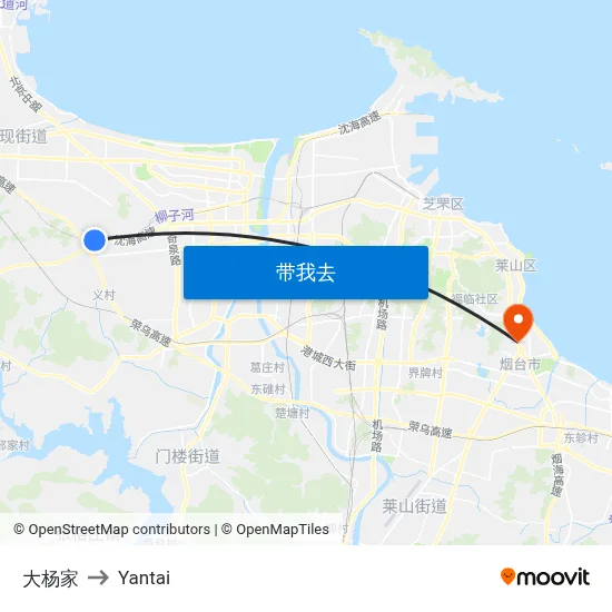 大杨家 to Yantai map