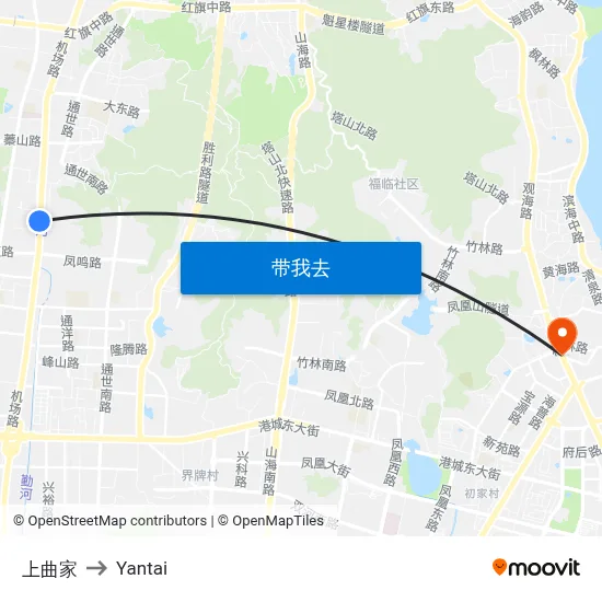 上曲家 to Yantai map