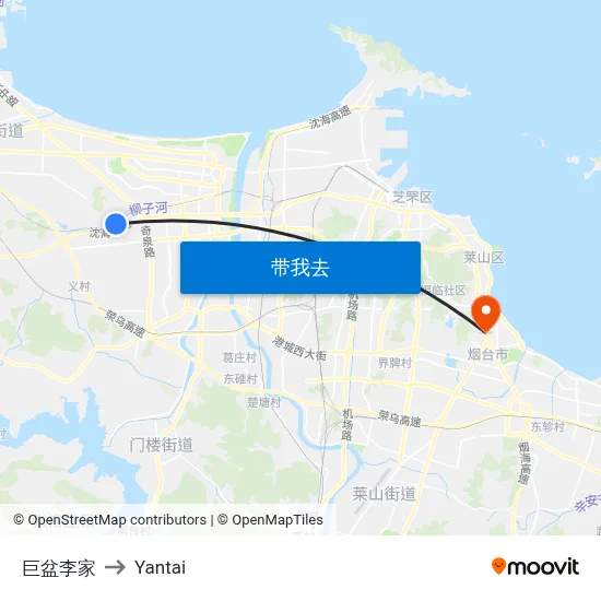 巨盆李家 to Yantai map