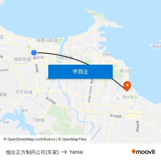 烟台正方制药公司(车家) to Yantai map