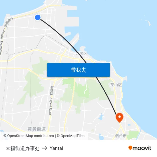 幸福街道办事处 to Yantai map