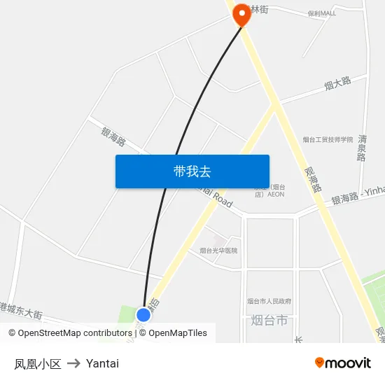 凤凰小区 to Yantai map